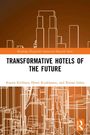 "TRANSFORMATIVE HOTELS OF THE FUTURE" von Ksenia Kirillova, Henri Kuokkanen, Xinran Lehto. Skizzen von Gebäuden auf braunem Hintergrund.
