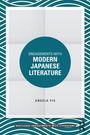 „ENGAGEMENTS WITH MODERN JAPANESE LITERATURE“ von Angela Yiu. Blaues Muster und Texte auf weißem Hintergrund.