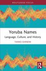 "Yoruba Names: Language, Culture, and History" von Taiwo Ehineni. Abstrakte Muster in Orange auf türkisfarbenem Hintergrund.
