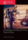 "Routledge Handbook of the Rule of Law", herausgegeben von Michael Sevel. Justitia-Statue mit Waage im Vordergrund.