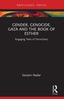 „Gender, Genocide, Gaza and the Book of Esther“, Autor Sarojini Nadar, bunter Wirbel oben auf schwarzem Hintergrund.