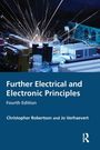 "Further Electrical and Electronic Principles, Fourth Edition," Autoren: Christopher Robertson und Jo Verhaevert. Strukturiertes, abstrakt gezeichnetes blaues Muster.