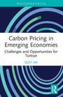 „Carbon Pricing in Emerging Economies: Challenges and Opportunities for Türkiye“ von Izzet Ari. Abstrakte Kreise in Blau- und Grüntönen.