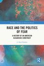 "Race and the Politics of Fear" von J. Noel Hubler. Abstrakte Muster in Blau, Rot und Grün im Hintergrund.