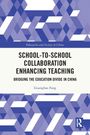 "School-to-School Collaboration Enhancing Teaching" in dicken Buchstaben, darunter geometrische Muster in Blau- und Lilatönen.
