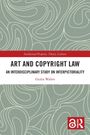 "Art and Copyright Law" steht auf abstraktem Hintergrund mit Linien und einem roten Logo unten rechts.