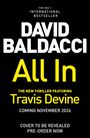 Text auf schwarzem Hintergrund: DAVID BALDACCI, neuer Thriller mit Travis Devine, Veröffentlichung November 2026. Vorbestellung möglich.