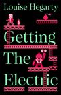 Text: "Louise Hegarty Getting The Electric." Illustration im Retro-Videospielstil mit Leitern, Charakteren und Plattformen.