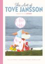 "The Art of Tove Jansson", "Creator of the Moomins". Illustration mit Charakteren, die vor einem grauen Himmel spazieren.