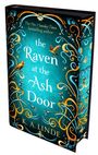 "The Raven at the Ash Door" von K.A. Linde. Türkises Cover mit goldenen, verschnörkelten Vögeln und Mustern.