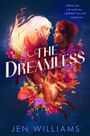 "A love that will undo her, A power that will remake her . . . THE DREAMLESS. Illustration eines Paares, Fuchs, Blumen."