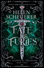 „Fate & Furies“ von Helen Scheuerer. Ein Schwert mit roten Edelsteinen umgeben von grünen, floralen Mustern.