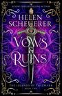 „Helen Scheuerer, Vows & Ruins, The Legends of Thezmar, Book Two“. Bunte, verschnörkelte Muster mit einem stilisierten Schwert.