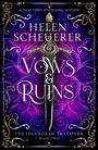 „Vows & Ruins“, Helen Scheuerer, Schwert-Illustration auf lila Hintergrund mit goldenen Verzierungen.