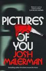 „PICTURES OF YOU“ und „JOSH MALERMAN“ sind in großer Schrift zu sehen, mit einem Pinsel, der rot gestrichen ist.