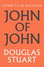 "John of John, Douglas Stuart. Booker Prize 2026 Longlisted." Text vor einem stimmungsvollen Himmel bei Sonnenuntergang.