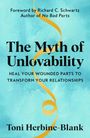 "The Myth of Unlovability" von Toni Herbine-Blank; Titel, Untertitel und Name auf blauem Hintergrund mit gelber Schleife.