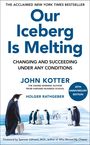 "Our Iceberg Is Melting" steht im Fokus. Illustration: Pinguine auf Eis, einer hält einen Koffer.