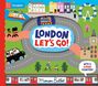 Text: "London Let's Go!", "With 5 Sliding Counters!", "Marion Billet". Illustration von London mit ikonischen Elementen.