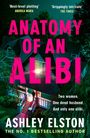 "ANATOMY OF AN ALIBI" in großen pinken Buchstaben, ein beleuchtetes Haus bei Nacht, Person auf der Treppe.