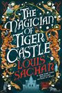 Buchtitel: "The Magician of Tiger Castle" von Louis Sachar. Illustration mit Tigern, Blumenranken und Ratten.