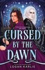 'Cursed by the Dawn' von Logan Karlie. Zwei Personen, eine mit dunkler Krone, eine mit weißem Haar, vor nächtlichem Himmel.