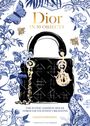 „Dior in 50 Objects“. Illustration: Tasche umgeben von Blumen, Schmetterling und Biene.
