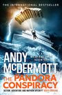 "THE PANDORA CONSPIRACY" von Andy McDermott, zeigt ein Schiff in schwerer See mit einem Fallschirmspringer.
