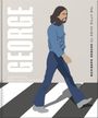 „GEORGE“, „THE LITTLE GUIDE TO GEORGE HARRISON“, „UNOFFICIAL AND UNAUTHORIZED“. Illustration eines Mannes auf Zebrastreifen.