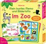 "Mein buntes Memo und Bilderlotto Im Zoo" Box mit Tieren wie Zebra, Orang-Utan, und Tukan. Geeignet für Alter 3+, 2-4 Spieler.
