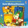 "Mein erstes Buch zum Puzzeln. Beim Weihnachtsmann. Drei 9-teilige Puzzles im Buch." Illustration: Weihnachtsmann, Geschenke, Baum.