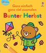 Text: "Ganz einfach ganz viel ausmalen", "Bunter Herbst". Illustration: Ein Bär im Herbstmantel hält einen Drachen.
