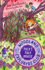 Texte: "Ewa Jozefkowicz", "illustrated by Gillian Flint", "Woodland Explorers Club", "Trix's Tree House". Illustration: Kinder bauen ein Baumhaus im Wald.