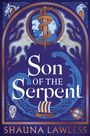 „Son of the Serpent, Shauna Lawless“ in keltischem Design, zeigt ein Wikinger-Schiff, ein Schwert und verschlungene Motive.