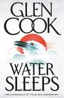 Der Text „GLEN COOK“, darunter „WATER SLEEPS“, mit einem weißen Vogel vor einer roten Sonne.