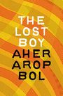 Text: THE LOST BOY AHER AROP BOL. Hintergrund: Gelbe und rote Wellenlinien, die ein Muster bilden.