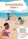 "SmartMaths Infant 1" oben. Kinder bauen eine Sandburg am Strand; ein Kind zeichnet Formen, ein anderes zählt Muscheln. Logo unten.