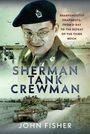 "Sherman Tank Crewman" von John Fisher. Oben: Soldat mit Brille, Hut, Uniform. Unten: Historische Panzer auf Feldstraße.