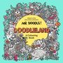 "Global artist and online sensation Mr Doodle! DOODLELAND A Colouring Book." Bunte Kritzel-Illustration mit Figuren.