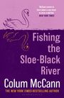 Zitat der New York Times, Titel: "Fishing the Sloe-Black River" von Colum McCann. Zeichnung eines Schwans.
