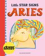 "Little Star Signs: Aries", Illustration eines Widders mit bunten Hörnern auf rosa Hintergrund.