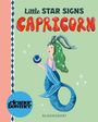 "Little STAR SIGNS CAPRICORN" in lebhaften Buchstaben; Illustration einer Meerjungfrauen-Ziege mit Hörnern und grünen Haaren.