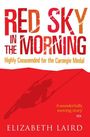 "Red Sky in the Morning", ausgezeichnet für die Carnegie Medal. Silhouette eines schaukelnden Kindes vor rotem Hintergrund.