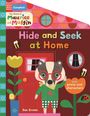 Text: "The World of Maurice and Muffin", "Hide and Seek at Home", "With press-out characters", "Bee Brown". Illustration: Dachs mit roter Brille vor Haustür.