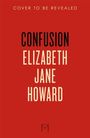 Text: "CONFUSION ELIZABETH JANE HOWARD" auf rotem Hintergrund. Oben steht "COVER TO BE REVEALED". Unten ein kleines Logo.