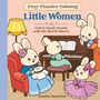 "Cozy Classics Coloring: Little Women" zeigt niedliche Hasen als March-Schwestern mit Handarbeiten, einem Buch und einem Klavier.