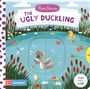 "First Stories: The Ugly Duckling". Auf einem Teich schwimmt ein graues Entlein, umgeben von bunten Blumen und Schmetterlingen.