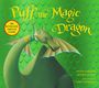 "Puff the Magic Dragon"; Peter Yarrow, Lenny Lipton. Grüner Drache mit großen Flügeln in Landschaftsszene.