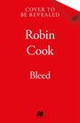 Text: "Cover to be revealed. Robin Cook. Bleed." Roter Hintergrund mit kleinem schwarzen Logo unten.