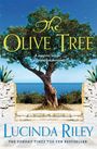 "The Olive Tree. A magical house. A momentous summer. Lucinda Riley. Ein großer Olivenbaum vor einem sonnigen Meer."